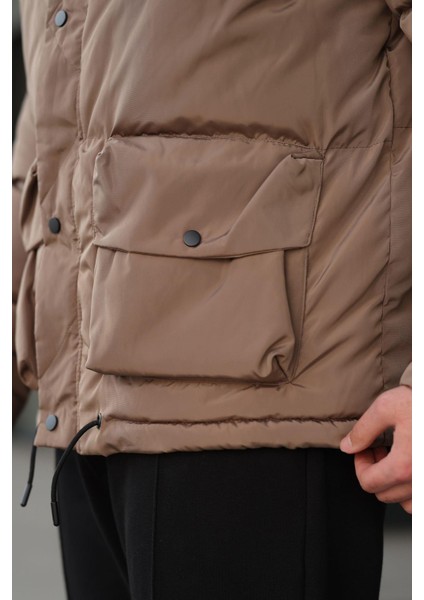 Kahverengi Fermuarlı Çıt Kapamalı Şişme Erkek Mont E7436 modelleri