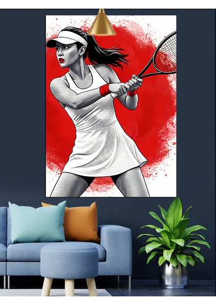 Tenis Oynayan Kadın Sporcu Figürü Dekoratif Kanvas - Mdf Ahşap Tablo