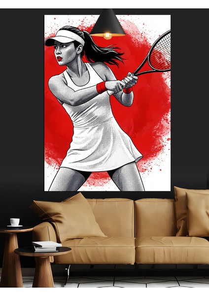 Tenis Oynayan Kadın Sporcu Figürü Dekoratif Kanvas - Mdf Ahşap Tablo fiyatları