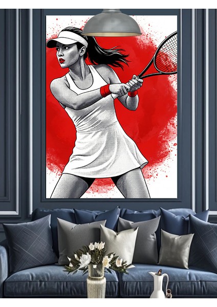 Tenis Oynayan Kadın Sporcu Figürü Dekoratif Kanvas - Mdf Ahşap Tablo fırsatları