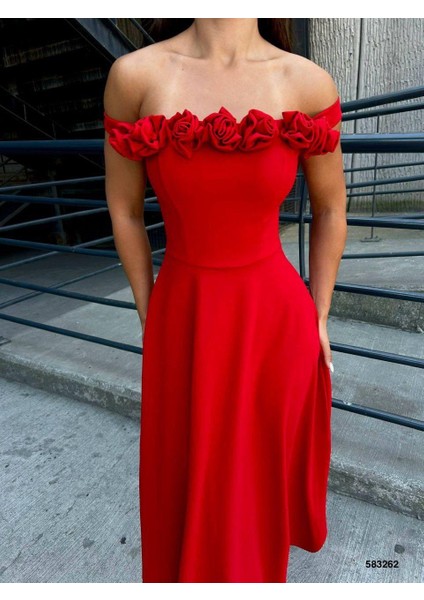 Gül Yaka A Model Midi Elbise modelleri