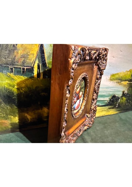 Çerçevesinde Küçük Boy Yağlıboya Avrupa Resim 21 cm 19 cm Ölçülerinde