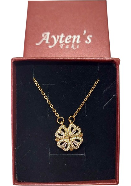 Zirkon Taşlı Kalpli Yonca Kolye: Hem Aşk Hem Şans Yanı Başınızda!