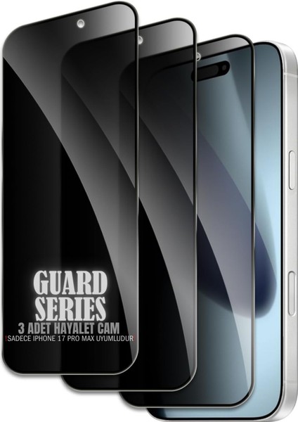 (3'lü Guard Hayalet) iPhone 17 Pro Max Uyumlu Hayalet 6d Tam Kaplayan Temperli Cam Ekran Koruyucu