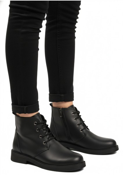 Siyah Bağcıklı Fermuarlı Kaymaz Kadın Bot 284098 Z