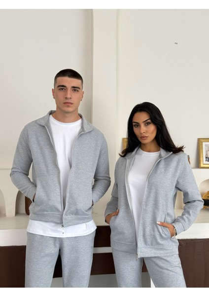 Unisex Double Face Kalın Kumaş Gri Melanj Sweat&alt Takım