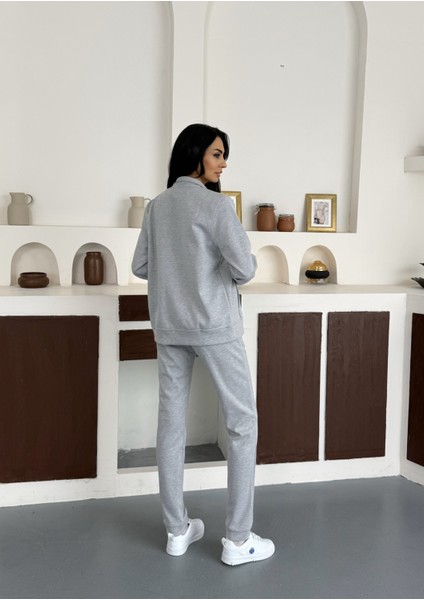 Unisex Double Face Kalın Kumaş Gri Melanj Sweat&alt Takım modelleri