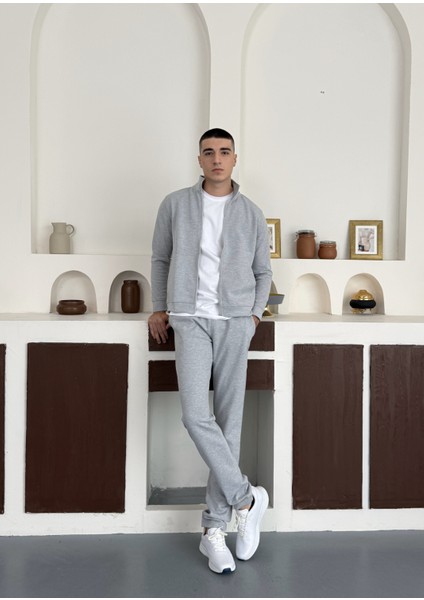 Unisex Double Face Kalın Kumaş Gri Melanj Sweat&alt Takım fırsatları