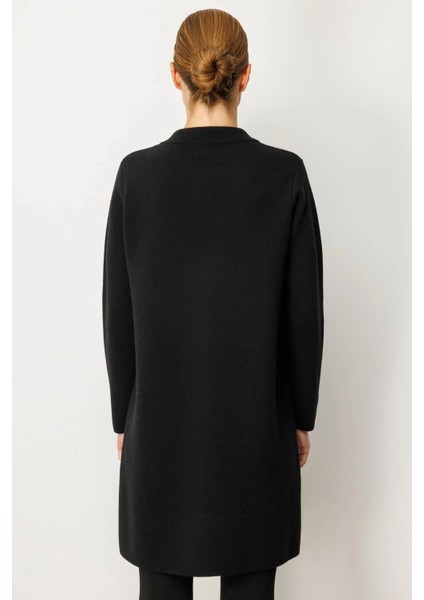 Kadın Dik Yaka Cebi Tığlamalı Uzun Yün Kaban 25023 Siyah fırsatları