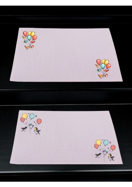 Balon ve Kuş Baskılı Mutfak Masası Keten Servis Bezi 28X40 cm Amerikan Servis
