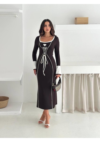 Modal Kumaş Korse Detaylı Uzun Kollu Elbise