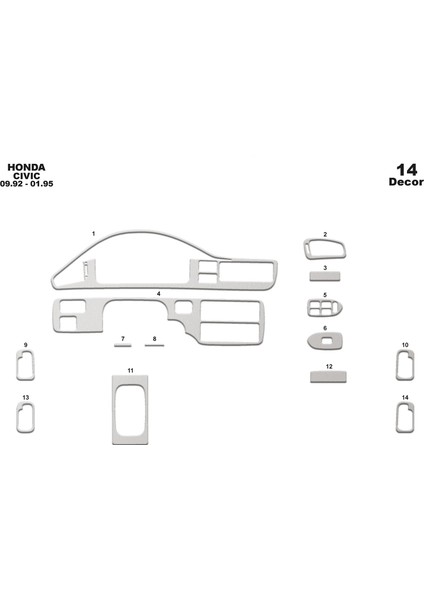 Honda Civic Konsol-Torpido Kaplama 1992-1995 14 Parça Alüminyum