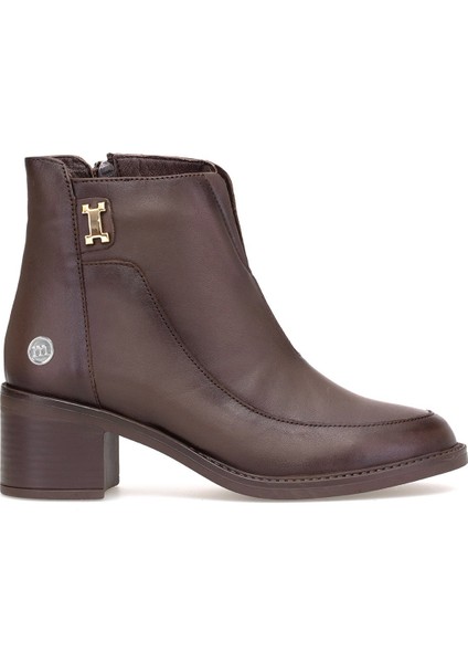 D25KB-1910 Kadın Hakiki Deri Topuklu Bot Kahverengi