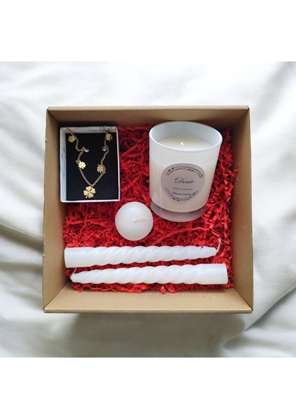 Hediye Seti-Kokulu Beyaz Bardak Mum-Yonca Kolye+Burgulu Mum-Yüzen Mum fiyatları
