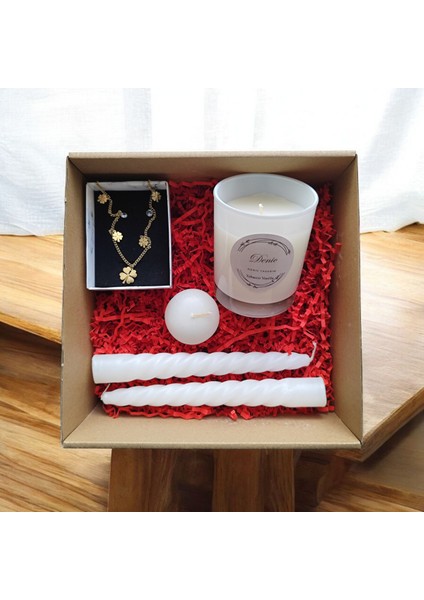 Hediye Seti-Kokulu Beyaz Bardak Mum-Yonca Kolye+Burgulu Mum-Yüzen Mum fırsatları
