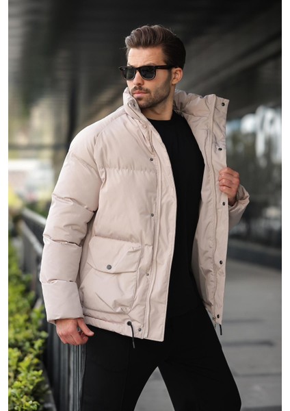 Bej Fermuarlı Çıt Kapamalı Şişme Erkek Mont E7436 fiyatları