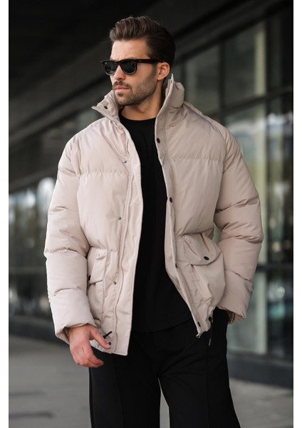 Bej Fermuarlı Çıt Kapamalı Şişme Erkek Mont E7436 modelleri