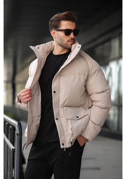 Bej Fermuarlı Çıt Kapamalı Şişme Erkek Mont E7436 indirimleri