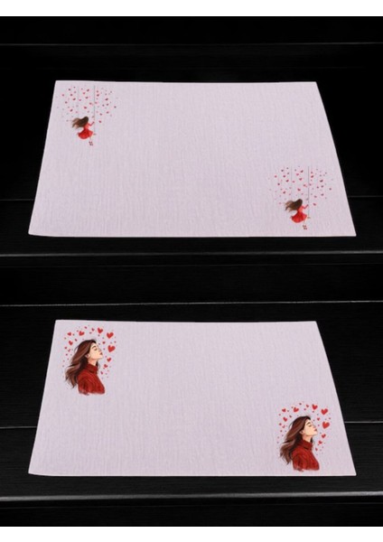 Kalpli Kadın Baskılı Mutfak Masası 2'li Keten Servis Bezi 28X40 cm Amerikan Servis