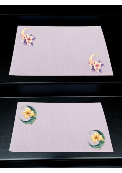 Çiçek ve Ay Baskılı Mutfak Masası Keten Servis Bezi 28X40 cm Amerikan Servis