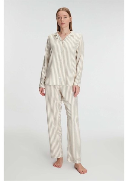 Arias Closet Uzun Kol Çizgili Gömlek ve Pantolon Takım Pijama Takımı