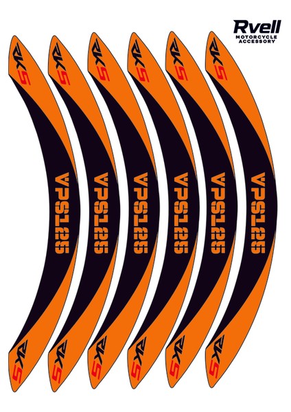 Rvell Rks 125VPS Uyumlu Jant Şeridi Seti - 12 Parça ( Siyah - Turuncu ) 006