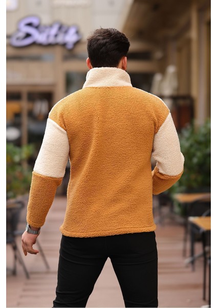 Yarım Fermuarlı Çift Renk Peluş Sweatshirt fırsatları