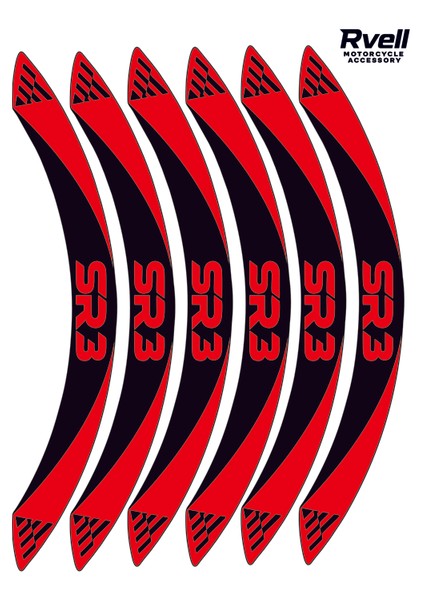 Rvell Voge Sr3 Uyumlu Jant Şeridi Seti - 12 Parça ( Siyah - Kırmızı ) 005