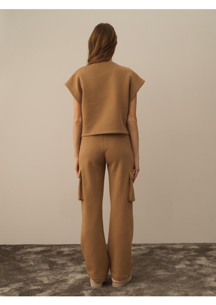 Kadın Camel Pamuk Dokulu Oversize Sweatshirt