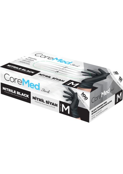 Coremed Nitril Siyah Pudrasız Muayene Eldiveni M - 1 Paket 100 Lü fiyatları