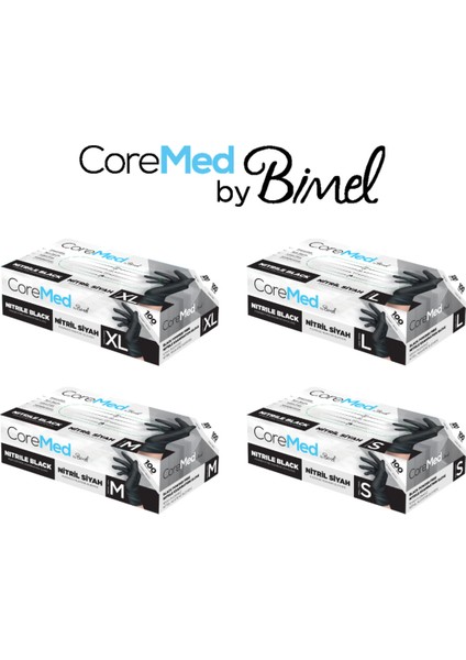 Coremed Nitril Siyah Pudrasız Muayene Eldiveni M - 1 Paket 100 Lü modelleri
