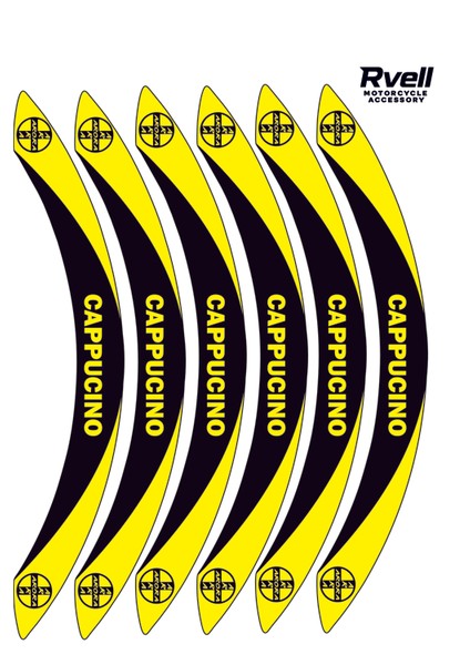 Rvell Arora Cappucıno Uyumlu Jant Şeridi Seti - 12 Parça ( Siyah - Sarı ) 004