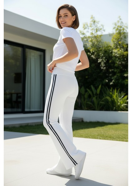 Yüksek Bel Yan Şeritli Ispanyol Paça Kadın Tayt fırsatları