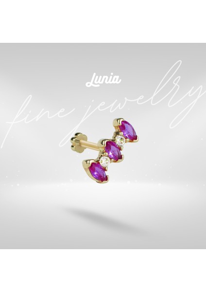 Dizili Pembe Taş Altın Piercing