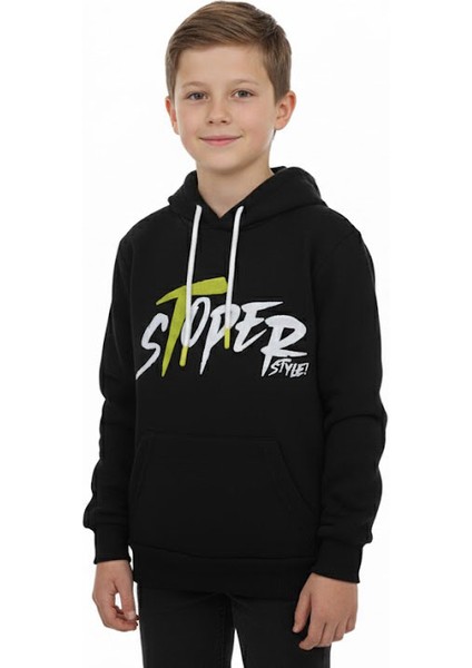 Erkek Çocuk Sweatshirt Kapüşonlu Baskılı 3 Iplik Şardonlu