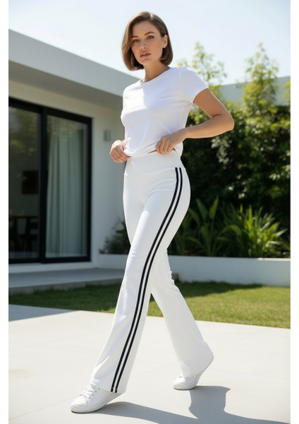 Yüksek Bel Yan Şeritli Ispanyol Paça Kadın Tayt