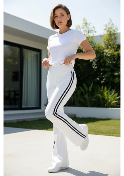 Yüksek Bel Yan Şeritli Ispanyol Paça Kadın Tayt fırsatları