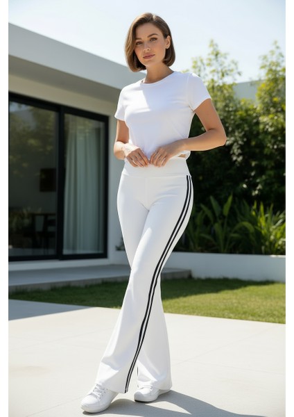 Yüksek Bel Yan Şeritli Ispanyol Paça Kadın Tayt indirimleri