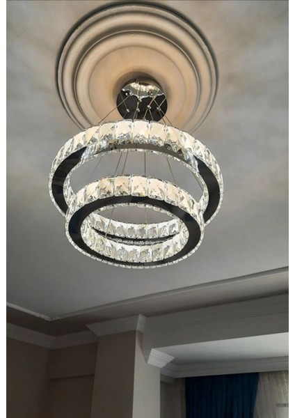 Plaket Kristal Taş Işlemeli Krom Paslanmaz Ledli 30-40 cm