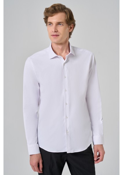 Erkek Beyaz Basic Düz Desen Italyan Yaka Slim Fit Gömlek fiyatları