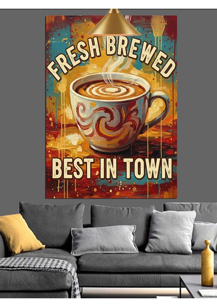 Taze Demlenmiş Kahve Temalı Retro Poster Dekoratif Kanvas - Mdf Ahşap Tablo
