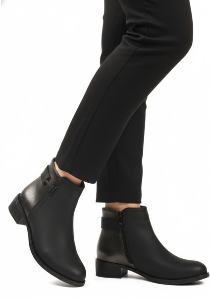 Siyah Zümrüt Fermuarlı Kürklü Kaymaz Kadın Bot 547820 Z