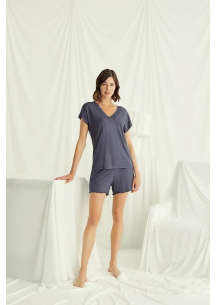 Monamise Kısa Kollu Dantelli V Yaka Şort Takımı fiyatları