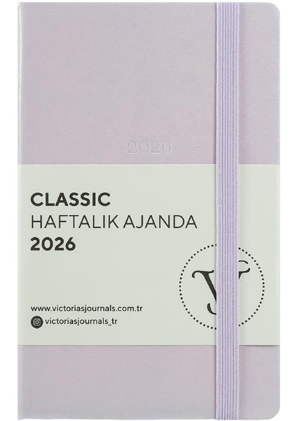 Vj Classic-Haftalık Ajanda 9X14 Cm.sert Kapak. Ivory 80 GR.144 Sayfa. Cepli. Lastikli.lila
