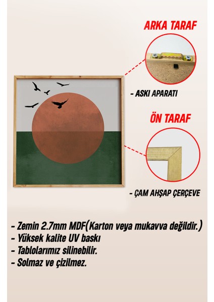 Ahşap Çerçeveli Mdf Kare Tablo Seti Salon ve Oturma Odası Için KR4007 23 x 23