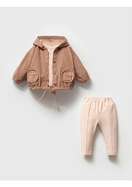 Kız Bebek Leopar Desenli 3'lü Takım NOY-9329