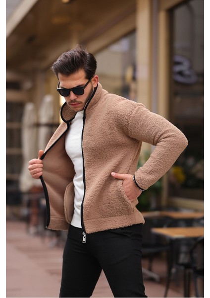 Yan Cepli Tam Fermuarlı Peluş Sweatshirt