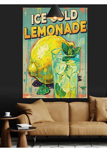 Buzlu Limonata Içeren Vintage Reklam Posteri Dekoratif Kanvas - Mdf Ahşap Tablo