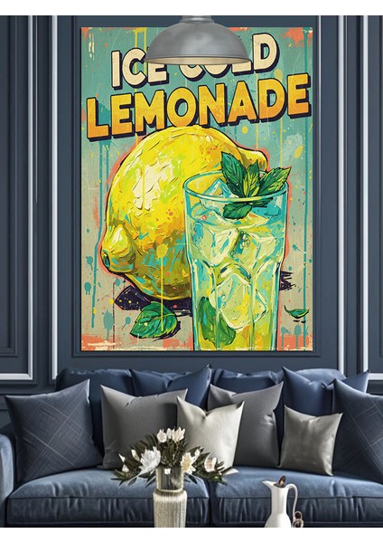 Buzlu Limonata Içeren Vintage Reklam Posteri Dekoratif Kanvas - Mdf Ahşap Tablo modelleri