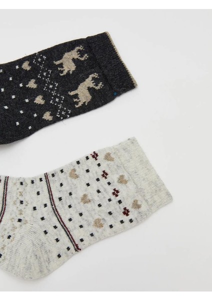 Desenli Yünlü Kadın Soket Çorap 2'li (W5) fiyatları
